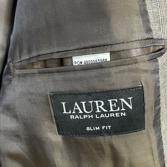 Lauren Ralph Lauren Blazer Mens 44R Brown Plaid Slim Fit Wool Sport Coat Formal - Picture 5 of 11